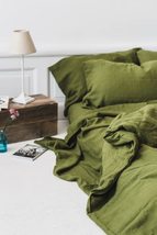 3 Pieces Moss Green Duvet Cover Set Queen Size Green Comforter Cover 100% Natura - £27.40 GBP+