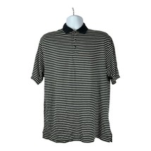 Cabela&#39;s Men&#39;s Black &amp; Gray Striped Short Sleeved Collared Polo Shirt Si... - £14.18 GBP