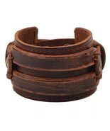 Handmade Wide Leather Cuff Bracelet Biker Gothic Unisex Snap Wristband - $19.79