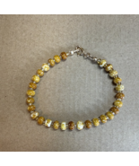 Handcrafted Bracelet, Brown/Tan/White Glass beads with topaz seed bead a... - $13.86