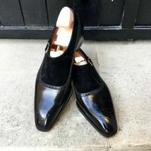 Handmade Men&#39;s Black Leather and Suede formal monk shoes, Men black dress shoes - £127.88 GBP