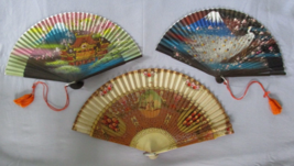 Three (3) Vintage Japanese HAND-PAINTED Folding Hand Fans - £19.94 GBP