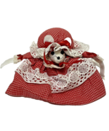 VTG Handmade Plush Rat Pin Cushion for Sewing with Red White Lace Gingha... - £12.59 GBP