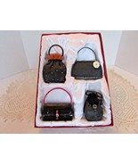 MINI HANDBAG ORNAMENTS SET OF 4 RESIN PURSE SCULPTURES FLORAL CHIC J.C.P... - $18.76