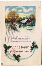 Christmas Postcard Country Snow Scene Man Arriving Home Wood Mistletoe S... - $2.96