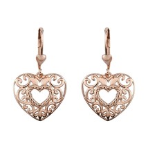 14K Rose Gold Plated Silver Dangle Drop Heart Earrings For Her Mother&#39;s Day Gift - £36.96 GBP