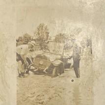 RPPC 2 Men Working On Car Stuck In Mud B&amp;W Automobile  - $10.00