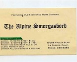 The Alpine Smorgasbord Business Card Valley Blvd La Puente California 1948 - $17.82
