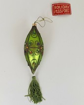 Tassel Jewel Teardrop green blown Glass Christmas Ornament WORLD MARKET 8&quot; - £7.82 GBP