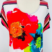Rafaella M Blouse Shirt Flowers Red Blue WaterColor Art Flower Flowy Tunic - £19.65 GBP