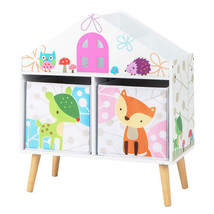 Kids House-shaped Bookshelf with 2 Storage Bins for Kids Room Playroom-White - £92.57 GBP