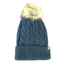 Cirque Beanie Hat Cable Knit Faux Fur Pom Cuffed Fleece Lined Navy Blue ... - £6.21 GBP