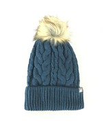 Cirque Beanie Hat Cable Knit Faux Fur Pom Cuffed Fleece Lined Navy Blue ... - £6.19 GBP