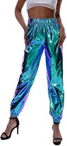 Pumpkino Iridescent Metallic Purple Blue Holographic Clubkid Track Pants... - $59.99