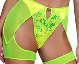 Sequin Shorts Attached Sheer Mesh Chaps Keyhole Cheeky Bikini Neon Yello... - £31.47 GBP