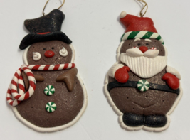 Gingerbread Snowman &amp; Santa Claydough Christmas Hanging Figurine Ornament - £9.57 GBP