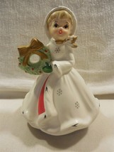Vintage Napco Japan Ceramic Christmas Girl with Wreath Music Box X-8391 - £25.61 GBP