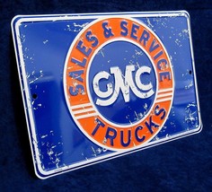 GMC TRUCKS Sales &amp; Service - *US MADE* Embossed Sign -Garage Shop Man Cave Decor - £12.62 GBP