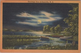 ZAYIX Postcard Rare Greetings from Jacksonville NC Rowboat Moon Linen 10... - £23.55 GBP