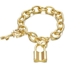 18K Gold-Plated Cable Chain Key Lock Charm Bracelet - £11.18 GBP