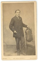 CIRCA 1860&#39;S CDV Featuring Handsome Young Man in Long Suit Coat Wires Milford CT - £8.84 GBP