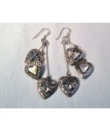 Vintage Sterling Silver Puffy Heart Dangle Earrings K1538  - £59.17 GBP