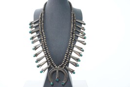 Vintage Navajo Silver and turquoise squash blossom necklace t - £1,135.12 GBP