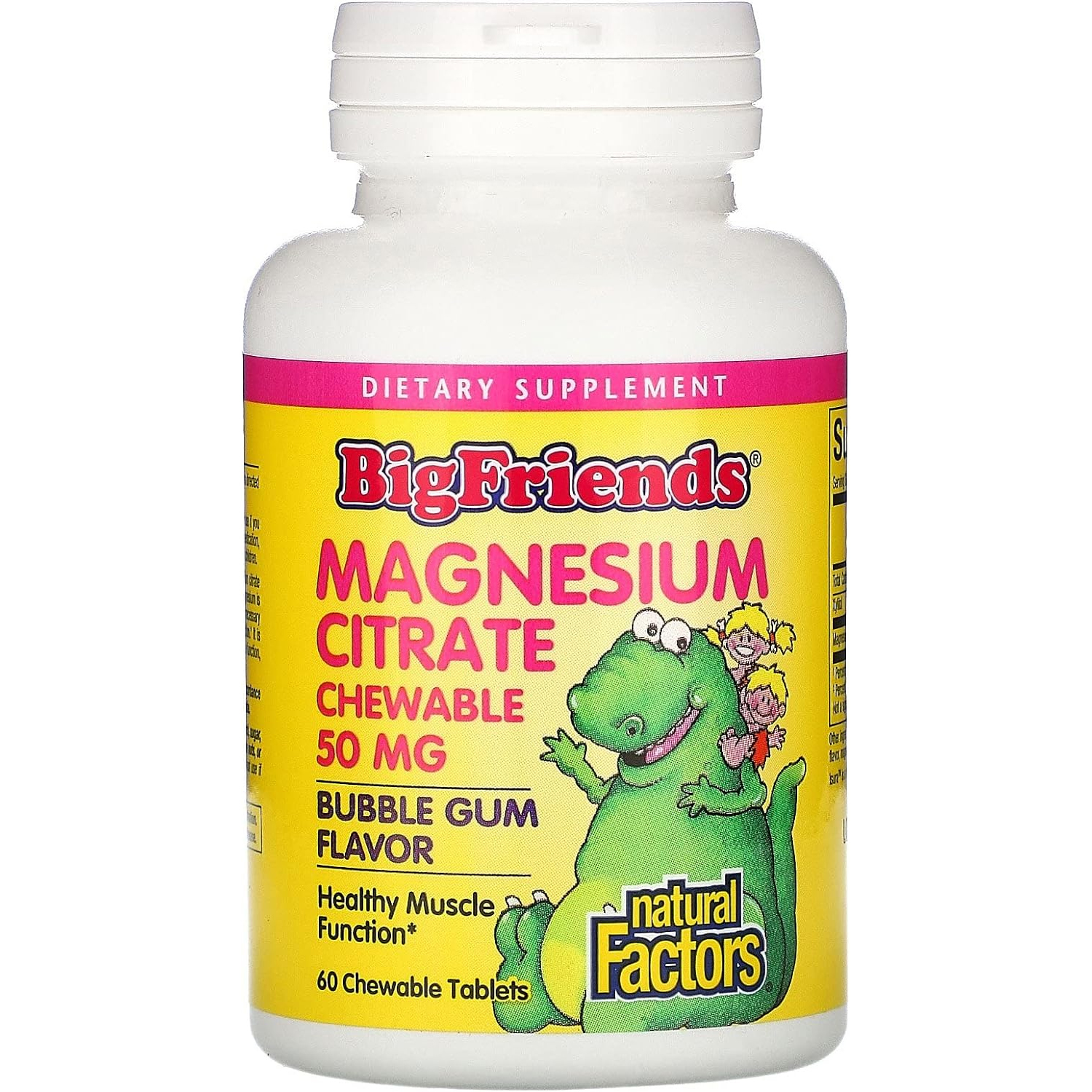 Natural Factors BigFriends Magnesium Citrate 50 mg, Bubble Gum Flavor, 6... - $10.85