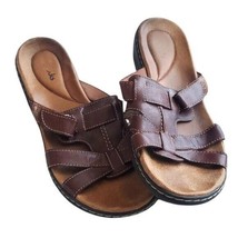 Clarks Dark Brown Leather Strapey Flat Slip On Sandals Size 10M - £27.33 GBP