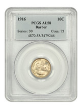 1916 10C Barber PCGS AU58 - £141.68 GBP