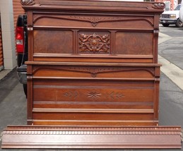 Antique Victorian Solid Walnut Full Size Bed – Burled Rosewood Inlay – GORGEOUS - $593.99