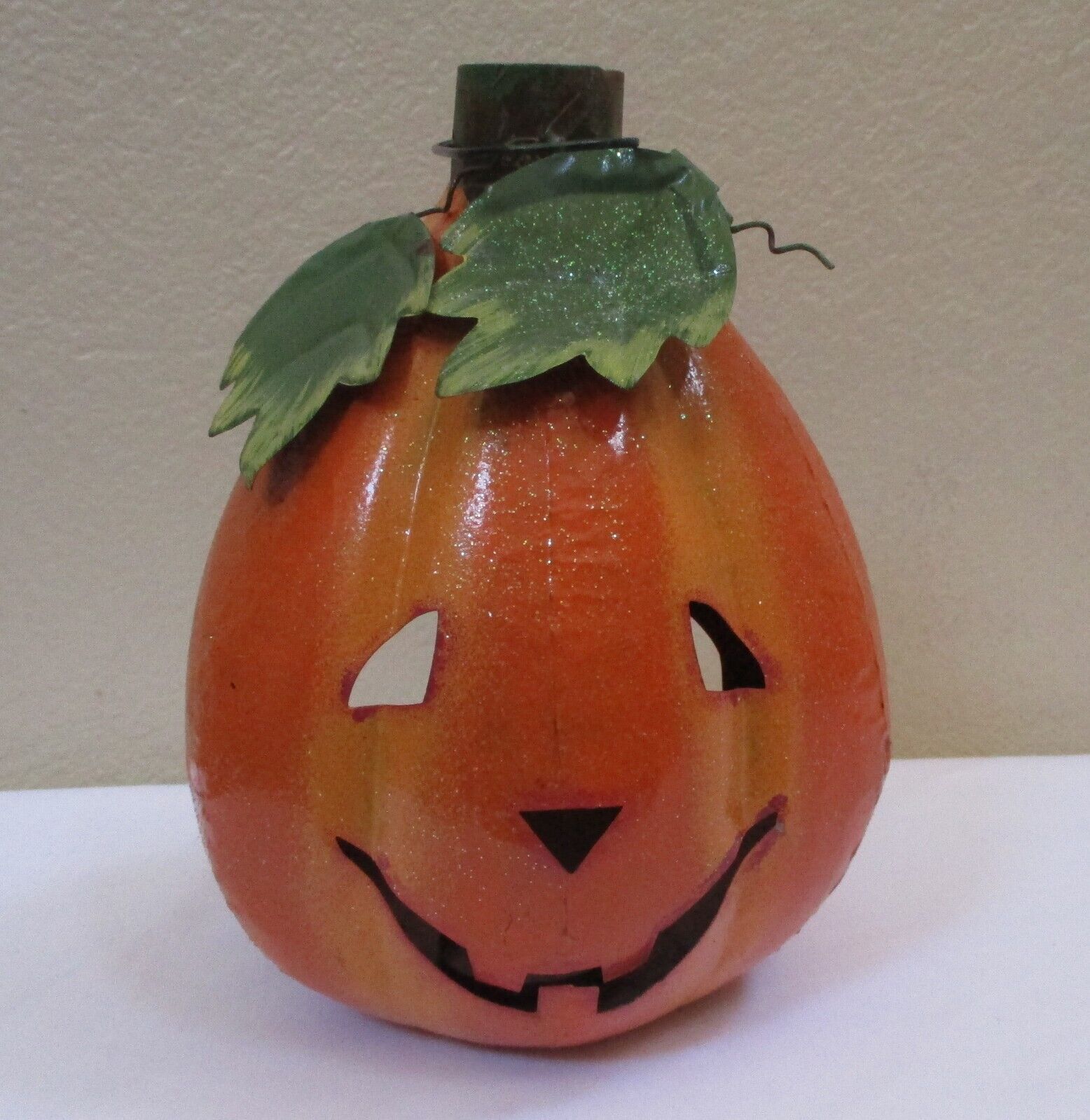 Tin Metal Halloween Pumpkin For Candle Tabletop or Hanging 9-1/2 Inch Tall - $13.45