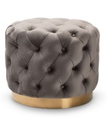 Round Velvet Ottoman Button Tufted Brushed Stainless Gold Base – 5 Color... - $4,039.51 MXN