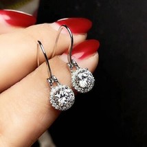 1.70Ct Real Moissanite Tester Pass Drop &amp; Dangle Earrings 14K White Gold Plated - £115.06 GBP