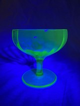 Single Uranium Vaseline Glass Sherbet Cup Dish Green Vertical Lines Glow - £19.29 GBP