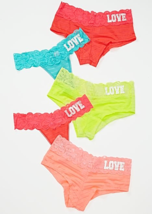 Rue 21 Women&#39;s Boyleg &amp; Thong Panties Size SMALL 5 Pair LOVE Neon Lace New - £27.92 GBP