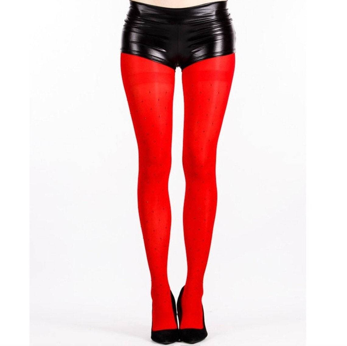Stud diamante Tights Red Retro studded pantyhose 40 DENIER Funky Festival - $9.60