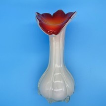 VTG Jack in the Pulpit Vase 8&quot; Hand Blown Art Glass Lily Murano Style Red White - £18.23 GBP