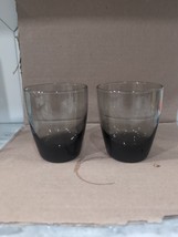 Smokey Glass Whiskey Tumblers, Vintage Pair, 4&quot; Tall Drinking Glasses, Barware - £15.57 GBP