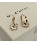 Flower Hoop Earrings 18k Gold Filled Gold Color Luxury Waterproof Jewelry - £14.96 GBP