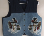 Karen Scott Women&#39;s Denim Snowman Embroidered Sleeveless Vest Size XL - $17.45