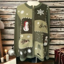 Croft Barrow Snowman Patchwork Cardigan Sweater L Embroidery Silk Blend ... - £27.24 GBP