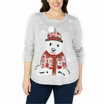 Karen Scott Womens Sz S Gray White Long Sleeve Whimsy Bear Christmas Sweater NEW - £13.84 GBP