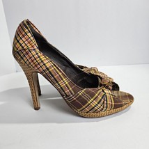 Anne Michelle Shoes Peep Toe Stiletto Heels Size 7.5 Tartan Plaid Symphony 54 - £15.50 GBP