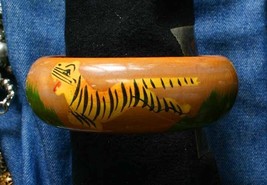 Fabulous Hand Painted Wooden Tiger Bangle Bracelet 1970s vintage - $14.95