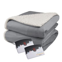 Pure Warmth Velour Sherpa Electric Heated Warming Heat Blanket King Size Gray - $104.49