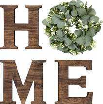 Farmhouse Wall Home Sign with Artificial Eucalyptus for O Rustic Wooden Hanging - £29.45 GBP