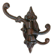 Pack Of 2 Cast Iron Rustic Victorian Scrollwork Spinning Swivel 3 Peg Wall Hooks - £20.43 GBP