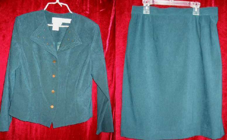 Karin Stevens Green Business Suit Jacket Skirt Dress 14 - $15.00