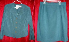 Karin Stevens Green Business Suit Jacket Skirt Dress 14 - £11.88 GBP